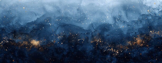 Wall Mural - starry night sky, with deep indigo and black watercolor washes, dotted with fine specks of white and