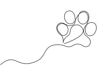 Wall Mural - Pet Animal paw footprint in heart love concept 
