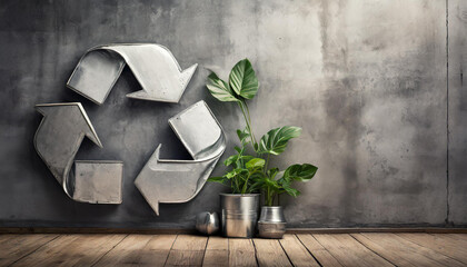 Metal recycling - recycle sign made from tin-plate or aluminium