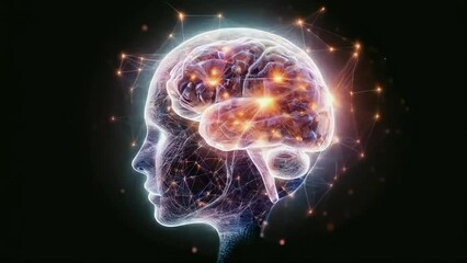 3d human brain with connection dots and plexus lin