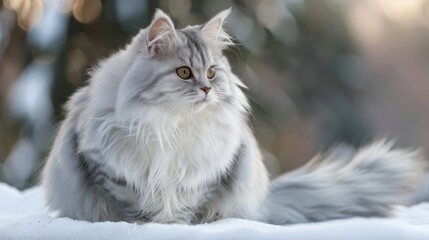 Sticker - Charming silver female Siberian cat enjoying the outdoors