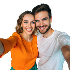 Wall Mural - Happy couple taking selfie on transparent background