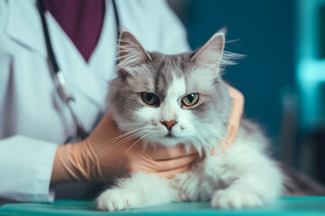 Wall Mural - Created with generative AI image of veterinarian or animal doctor with a dog in veterinarian clinic office