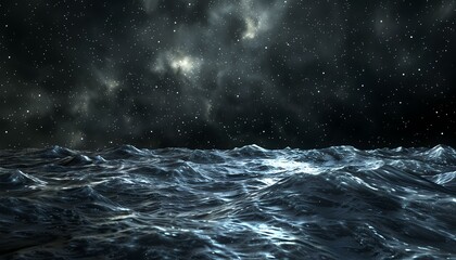 Wall Mural - A dark, serene ocean with gentle waves under a starry night sky