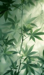 Wall Mural - Closeup of a terrestrial plant with green leaves on a matching background