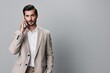 © SHOTPRIME STUDIO - portrait man call business hold smile online smartphone phone happy suit