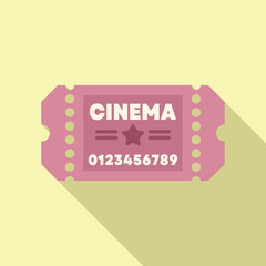 Canvas Print - Pink cinema ticket lying on a yellow background with a long shadow