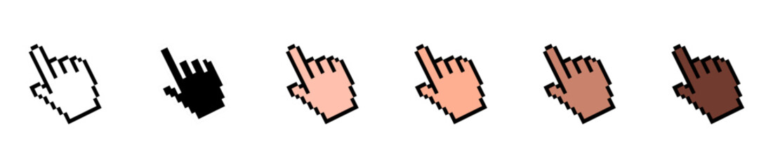 Wall Mural - Cursor icon set human pointer hand. Press the button. Computer pixel and smooth cursor vector graphic flat design eps10.