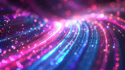 Abstract background with colorful light streaks and bokeh lights in purple, blue and pink colors, with a speed motion effect.