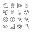 © Matsabe - Electronic Payment Systems, icon set. Digital Payment Solutions linear icons. Online Banking, Money Transfers, NFC, QR Codes, and Cryptocurrency. Secure Transaction. Line with editable stroke