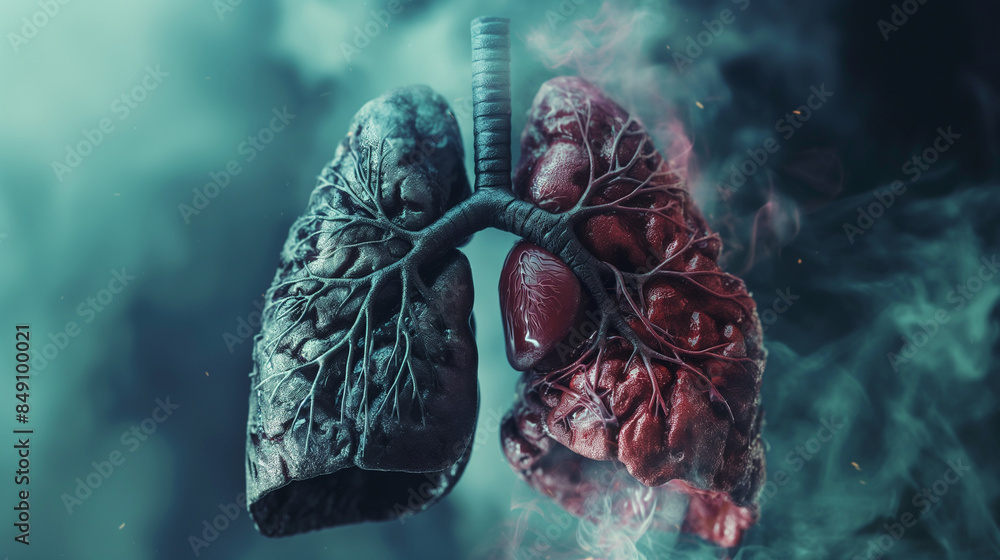 A visual comparison between a smoker's lung and a healthy lung ...