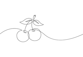 illustration of a cherry in line art style, one continious line vector illustration isolated on whit