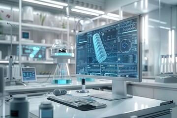 Leinwandbilder - A modern medical laboratory with advanced equipment and an AI-powered diagnostic tool analyzing patient data on a large screen. Generative AI