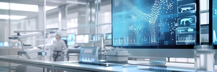 Leinwandbilder - A sterile, modern medical laboratory with AI-powered diagnostic tools, showcasing a high-tech scanner analyzing patient data on a large screen. Generative AI