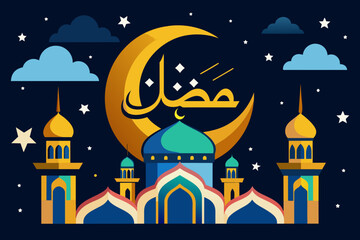 The end of Ramadan on the black background,moon, vector, illustration, star, gold, icon, night, sky, design, symbol, sign, art, crescent, space, nature, pattern, label, decoration, stars, sun, 3d, 