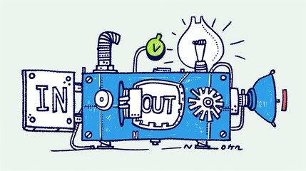 hand-drawn illustration of a machine with gears, symbolizing the concept of functions in programming