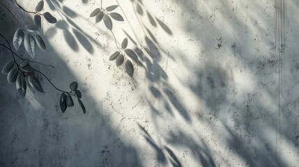 Wall Mural - Background of cement wall with leaf shadows and sunlight for text presentation banner