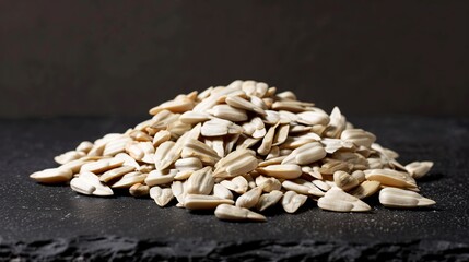 Wall Mural - Close-up of Peeled Sunflower Seeds on a Slate Surface