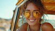 © svastix - A joyous young woman with sunglasses and a sunny smile sits inside a vehicle on a bright day