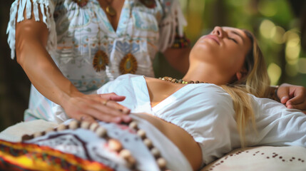 Woman receiving spiritual healing methods to help women get pregnant.