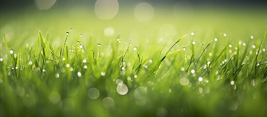 Aufkleber - Dew drops on green grass. Creative banner. Copyspace image