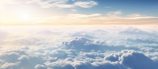 Canvas Print - Sky and clouds with morning sunshine sky views and clouds outside the plane. Creative banner. Copyspace image