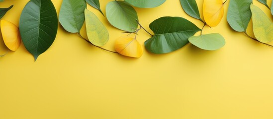 Wall Mural - Decorative leaves mixed with yellow and green with a unique texture in summer are good for decoration. Creative banner. Copyspace image