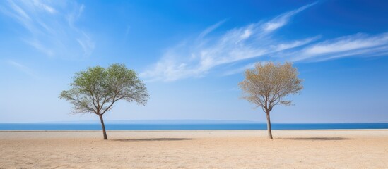 Poster - Double trees on the beach. Creative banner. Copyspace image
