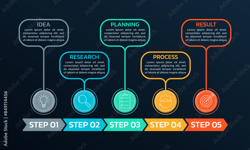 5 steps, option infographic with business icons. Process diagram ...