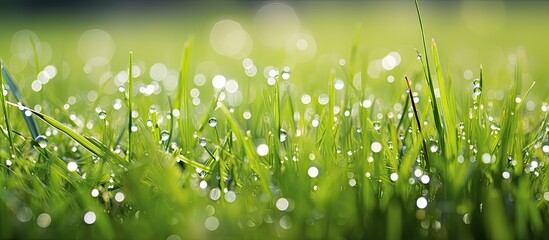 Aufkleber - Dew drops on green grass. Creative banner. Copyspace image