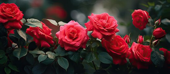 Canvas Print - Red roses in the home garden. Creative banner. Copyspace image