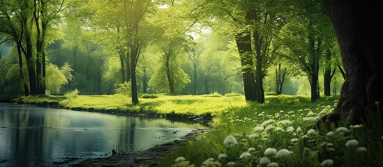 Fototapete - spring nature fresh green outdoor. Creative banner. Copyspace image