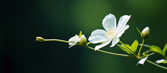 Aufkleber - White wildflower in focus with a dark green background that is out of focus. Creative banner. Copyspace image