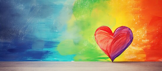 Poster - A rainbow colored heart Drawn by a child with colored crayons. Creative banner. Copyspace image