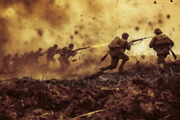 Wall Mural - soldiers on the battlefield during world war ii historical military scene