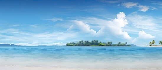 Poster - Sea view beach sand island and clear blue sky. Creative banner. Copyspace image