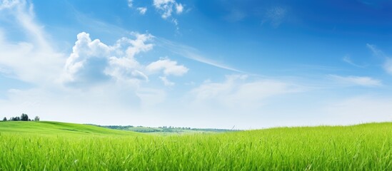 Aufkleber - Some green grass with a background of blue sky. Creative banner. Copyspace image