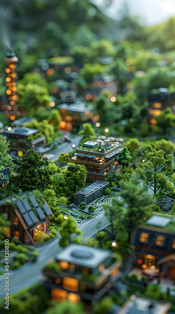 Microgrid 3d Model Rendering Miniature Model of an AI Driven Smart Microgrid with Renewable Energy ...