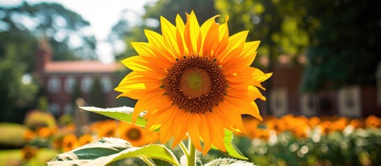 Poster - Photo of sunflower in garden. Creative banner. Copyspace image