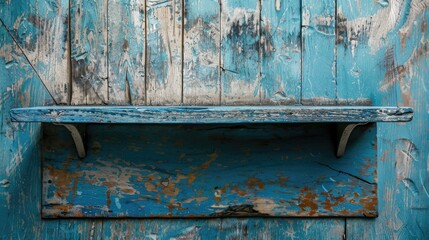 Wall Mural - Blue wooden shelf with aged grunge surface