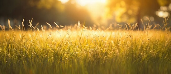 Poster - Grass in the golden light of evening. Creative banner. Copyspace image