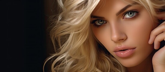 Wall Mural - A pretty blonde model with beautiful eyes. Creative banner. Copyspace image
