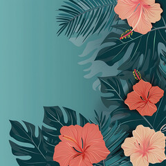 Wall Mural - Template for Pacific Islander Heritage Month featuring stylized tropical leaves and hibiscus flowers, with ample copy space for text.
