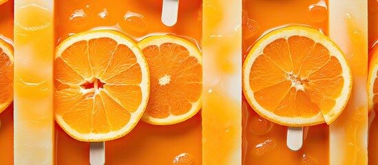 Poster - orange juice ice lolly with oranges from above. Creative banner. Copyspace image