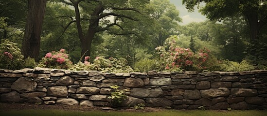 Fototapete - Stone s withe trees background in natural texture at garden. Creative banner. Copyspace image