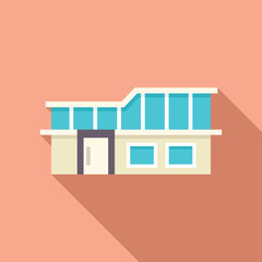 Sticker - Modern flat design icon of a house building facade with large windows casting a long shadow