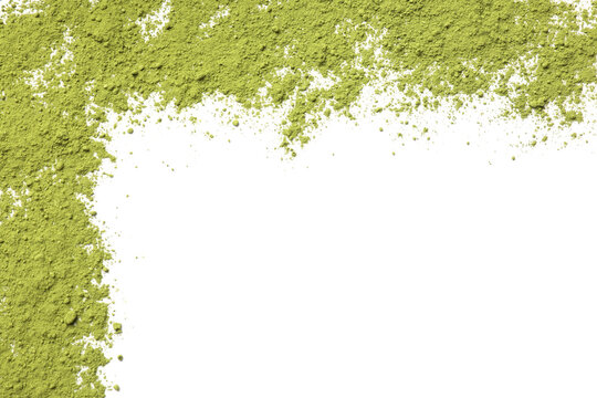 powdered matcha green tea isolated on white, top view
