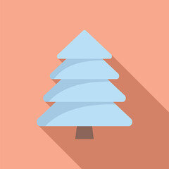 Poster - Minimalist flat design of a blue christmas tree casting a long shadow on a peach background