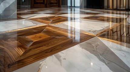 Wall Mural - decorating with ceramic tiles and cement flooring transitioning between wood marble and exterior and