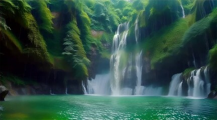 Wall Mural - waterfall in the forest. generative ai 